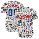 Maxcorners Custom White Royal-Red 3D American Flag Premium Baseball Jerseys LM0210