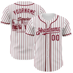 Maxcorners Custom White Crimson Pinstripe Crimson 3D Pattern Design New York Cityscape Premium Baseball Jersey LM0210