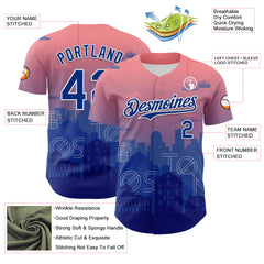 Maxcorners Custom Pink Royal Blue-White 3D Pattern Design Boston Cityscape Sunset Premium Baseball Jersey LM0210