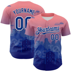 Maxcorners Custom Pink Royal Blue-White 3D Pattern Design Boston Cityscape Sunset Premium Baseball Jersey LM0210