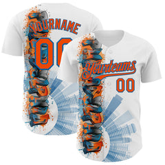 Maxcorners Custom White Orange-Blue 3D Pattern Design Philadelphia Cityscape Skyline Authentic Baseball Jersey
LM0609