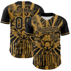 Maxcorners Custom Black Old Gold 3D Pattern Design Detroit Cityscape Steampunk Engine Bull Authentic Baseball Jersey
LM0609