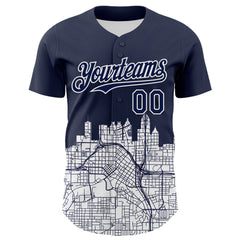 Maxcorners Custom Navy White 3D Pattern Design Atlanta Cityscape Urban Map Premium Baseball Jersey LM0210