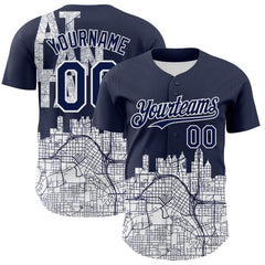 Maxcorners Custom Navy White 3D Pattern Design Atlanta Cityscape Urban Map Premium Baseball Jersey LM0210