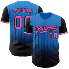 Maxcorners Custom Electric Blue Pink-Black 3D Pattern Design Gradient Geometric Shape Premium Baseball Jersey LM0210