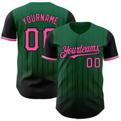 Maxcorners Custom Kelly Green Pink-Black 3D Pattern Design Gradient Geometric Shape Premium Baseball Jersey LM0210