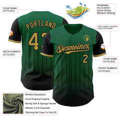 Maxcorners Custom Kelly Green Old Gold-Black 3D Pattern Design Gradient Geometric Shape Premium Baseball Jersey LM0210