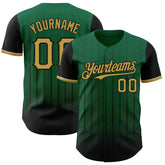 Maxcorners Custom Kelly Green Old Gold-Black 3D Pattern Design Gradient Geometric Shape Premium Baseball Jersey LM0210