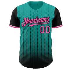 Maxcorners Custom Aqua Pink-Black 3D Pattern Design Gradient Geometric Shape Premium Baseball Jersey LM0210