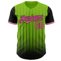 Maxcorners Custom Neon Green Pink-Black 3D Pattern Design Gradient Geometric Shape Premium Baseball Jersey LM0210
