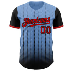 Maxcorners Custom Light Blue Red-Black 3D Pattern Design Gradient Geometric Shape Premium Baseball Jersey LM0210