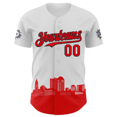 Maxcorners Custom White Fire Red-Black 3D Urban City Edition Sports Premium Baseball Jersey LM0210