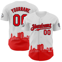 Maxcorners Custom White Fire Red-Black 3D Urban City Edition Sports Premium Baseball Jersey LM0210