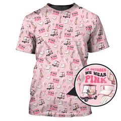 Maxcorners We Wear Pink In October Shirt For Golfer, Pattern Golf Shirt, Breast Cancer Golf Shirt For Women