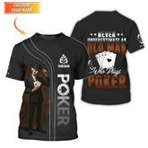 Maxcorners Poker T Shirt Never Underestimate An Old Man Who Plays Poker Skeleton Card Player Black TeeLM1009