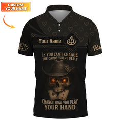 Maxcorners Texas Hold Em Shirts, Custom Name Poker Player Polos, Skull Poker ShirtLM1009