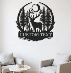 Maxcorners Personalized Metal Sign WITH LED/WITHOUT LED – Deer and Forest Silhouette Wall Art – Custom Rustic Cabin and Lodge Hunting Decor LM0110