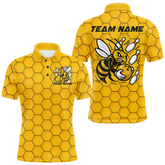 Maxcorners Custom Honeycomb Pattern Bee Bowling Team Men Polo Shirts, Bowling League Shirts LM154