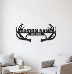 Maxcorners Personalized Deer Antler Metal Sign WITH LED/WITHOUT LED - Rustic Cabin Name Sign, Hunter Lodge Established Wall Art LM0110