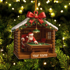 Maxcorners Personalized Santa Playing Billiards Ornament, Custom Pool Table Christmas Ornament, Gift For Billiards Lover