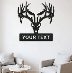 Maxcorners Personalized Deer Skull Metal Sign WITH LED/WITHOUT LED – Rustic Hunting Cabin Wall Decor, Gift for Hunters LM0110