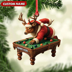 Maxcorners Personalized Acrylic Deer Christmas Ornament - Funny Buck Playing Pool in Santa Outfit Holiday Decor LM0110