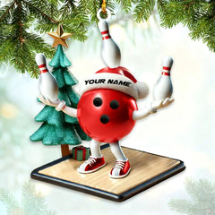 Maxcorners Custom Name Red Bowling Personalized Acrylic Ornament Bowling Lover Christmas Gift MT1611