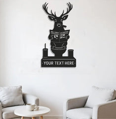 Maxcorners Personalized Deer Bathroom Humor Metal Sign WITH LED/WITHOUT LED, Rustic Hunting Cabin Wall Decor for Hunters, Funny Wildlife Toilet Art LM0110
