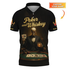 Maxcorners Custom Poker Shirt Skeleton Tuxedo Whiskey Night Tee Gift for Men, Gifts Poker Team PlayerLM1009