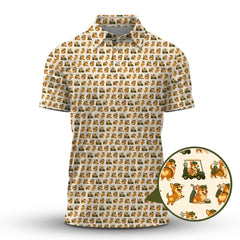 Maxcorners Corgi Golf Pattern Shirt, Cute Dog Golf Polo For Pet Lovers And Golfers, Funny Golf Polos For Men's