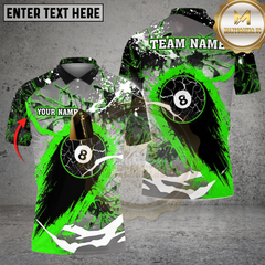 Maxcorners Billiards Ball 8 Lightning Stains Personalized Name Shirt Green TU0808