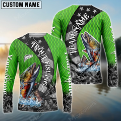 Maxcorners Trout Fishing American Green Star Sun Protection Personalized Name, Team Name Long Sleeve Shirt