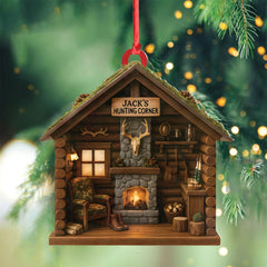 Maxcorners Personalized Hunter’s Cabin Ornament, Custom Log Cabin Christmas Decoration for Outdoor Lovers
LM0411