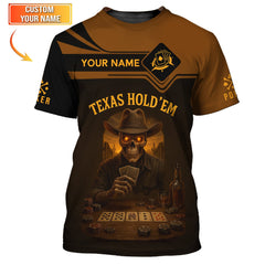 Maxcorners Texas Hold'em Custom Name Poker Shirt - Vintage Skull ACE Design - Gift for PlayersLM1009