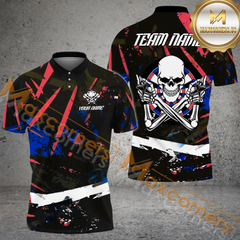 Maxcorners Darts Skull Racing Style Mutilcolor Options Personalized Name, Team Name 3D Polo Shirt