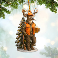 Maxcorners Deer Hunter Christmas Ornament, Custom Name Hunting Ornament, Beer & Buck Holiday Decor, Gift for Hunters and Outdoorsmen