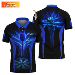 Maxcorners Electric Blue Skeleton Darts Jersey, Custom Name Darts Shirt, Dart Shirts For Men's LM0509