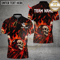 Maxcorners Bowling Flame Skull Multicolor Customized Name, Team Name 3D Shirts
