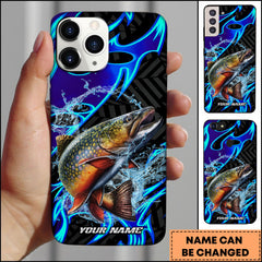 Maxcorners Trout Fishing Neon Blue Flame Water Splash Art Personalized Name Phone Case
