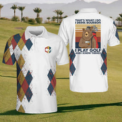 Maxcorners I Drink Bourbon And Play Golf Mens Golf Polo Shirt, Mens Golf Shirt, Gift For Golfers