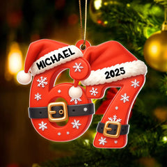 Maxcorners Custom Six Seven Santa Pattern - Personalized Acrylic Ornament - Teen Slang Funny Tree Decor, Funny Teen Grandkid Gift 2D Flat TU2511