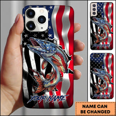 Maxcorners Pike Fishing Phone Case Patriotic Style Personalized Name Phone Case