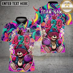 Maxcorners Bowling 420 Hiphop Bear Smoke Multicolor Customized Name Team Name 3D Shirts
