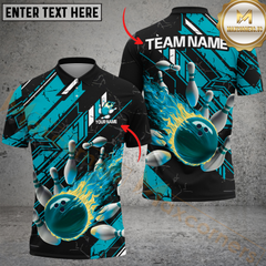 Maxcorners Bowling Fireball Impact Personalized Men And Women 3D Polo Shirt Custom Bowling Team Jersey (4 Colors)