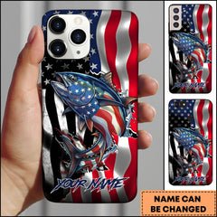 Maxcorners Tuna Fishing Phone Case Patriotic Style Personalized Name Phone Case