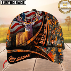 Maxcorners Hunting Deer USA Falg Camouflage Multicolor Personalized Name 3D Cap