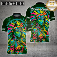 Maxcorners Darts Shirts Dartboard Neon Native American Woman Colorful Tribal Design Multi Options Personalized Name, Team Name 3D Shirt