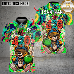 Maxcorners Bowling 420 Hiphop Bear Smoke Multicolor Customized Name Team Name 3D Shirts