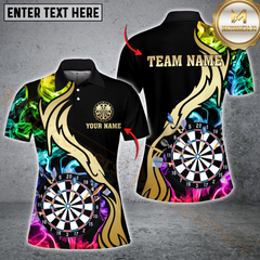 Maxcorners Darts Multicolor Golden Smoke Pattern Customized Name 3D Shirt | Black