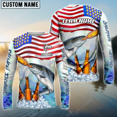 Maxcorners Salmon Fishing American Flag Bear Sun Protection Personalized Name, Team Name Long Sleeve Shirt